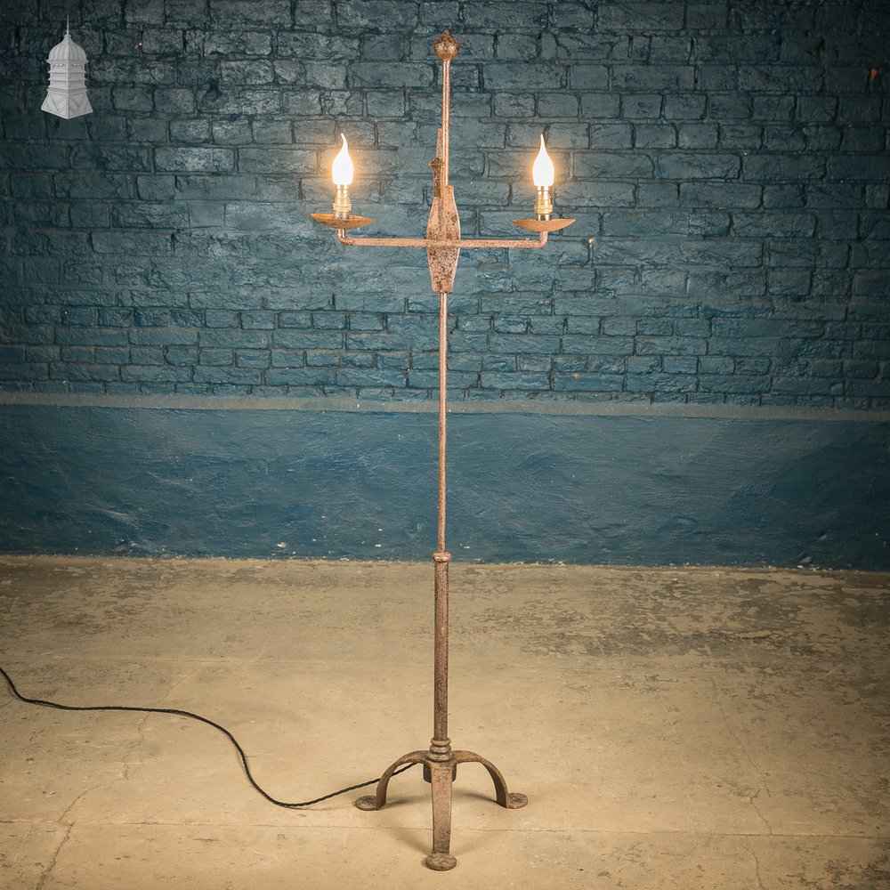 Rush Light Floor Lamp, Repurposed Wrought Iron Rush Light Holder