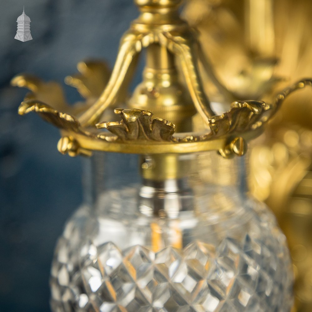 Rococo-style Wall Sconce Lamp, Cut Glass Shade
