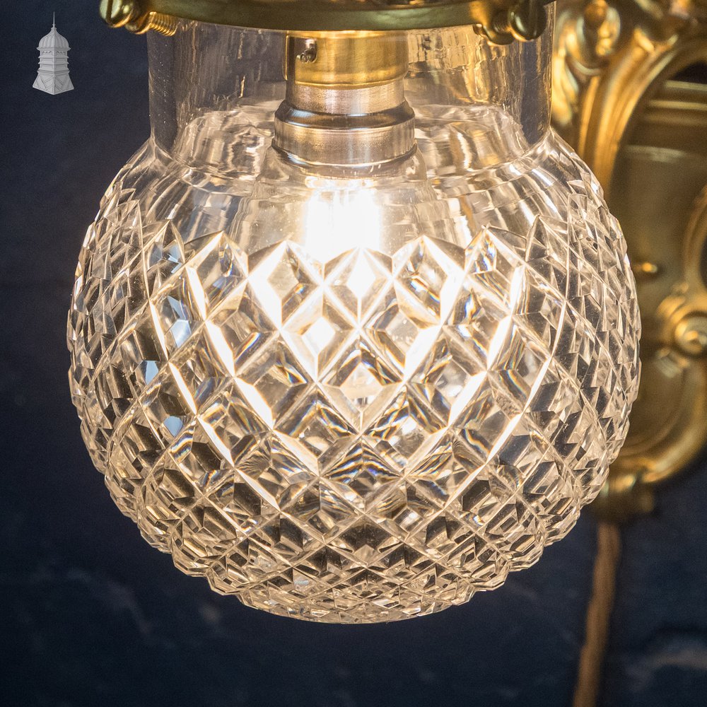 Rococo-style Wall Sconce Lamp, Cut Glass Shade