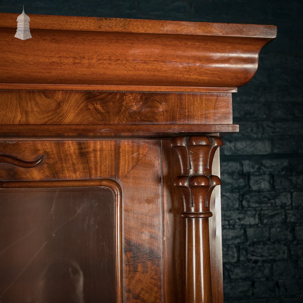 19th C Flame Mahogany Barrel Front Glazed Bureau Cabinet