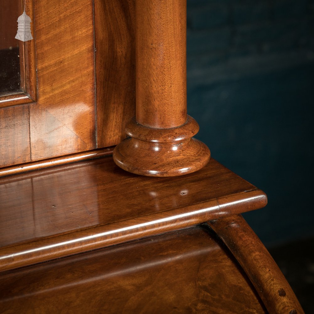 19th C Flame Mahogany Barrel Front Glazed Bureau Cabinet