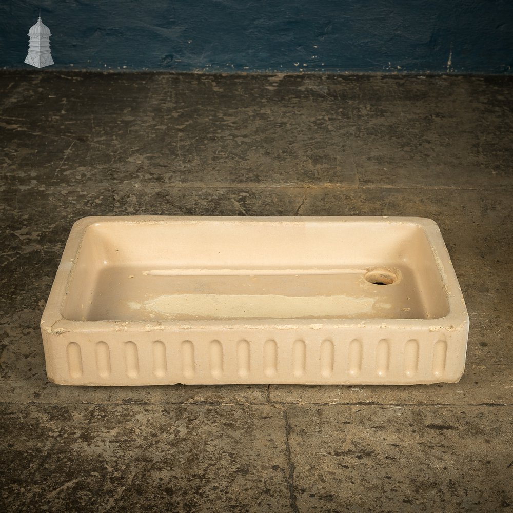 Georgian Cane Fluted Shallow Trough Sink with Worn Glazed Finish