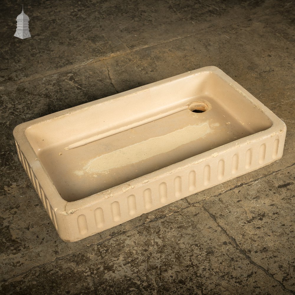 Georgian Cane Fluted Shallow Trough Sink with Worn Glazed Finish