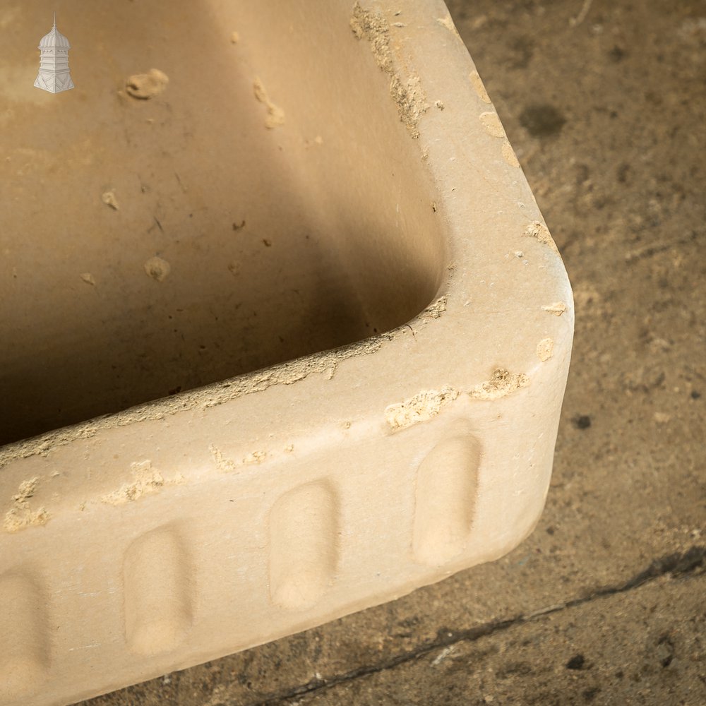 Georgian Cane Fluted Shallow Trough Sink with Worn Glazed Finish