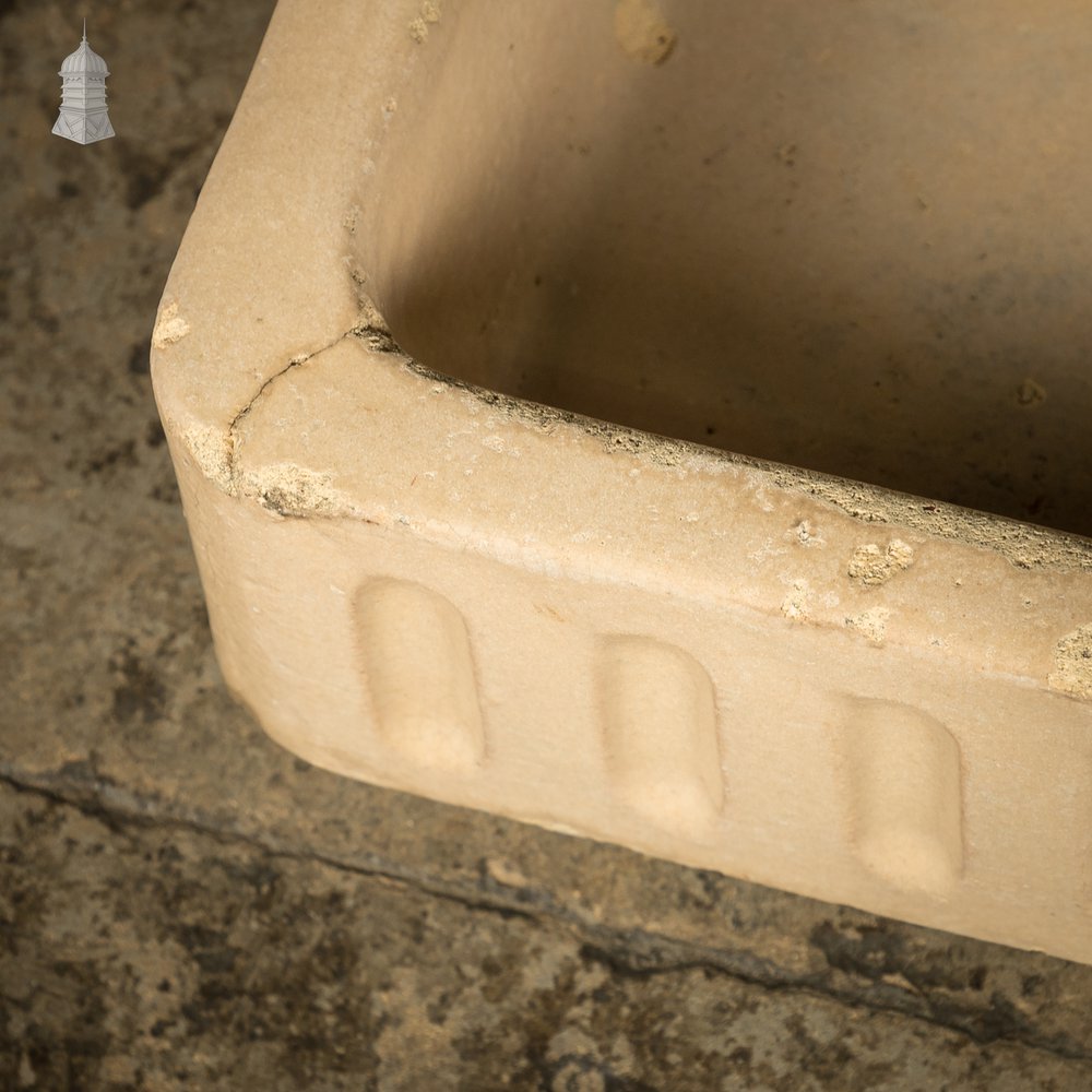 Georgian Cane Fluted Shallow Trough Sink with Worn Glazed Finish