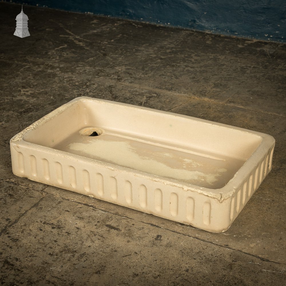 Georgian Cane Fluted Shallow Trough Sink with Worn Glazed Finish