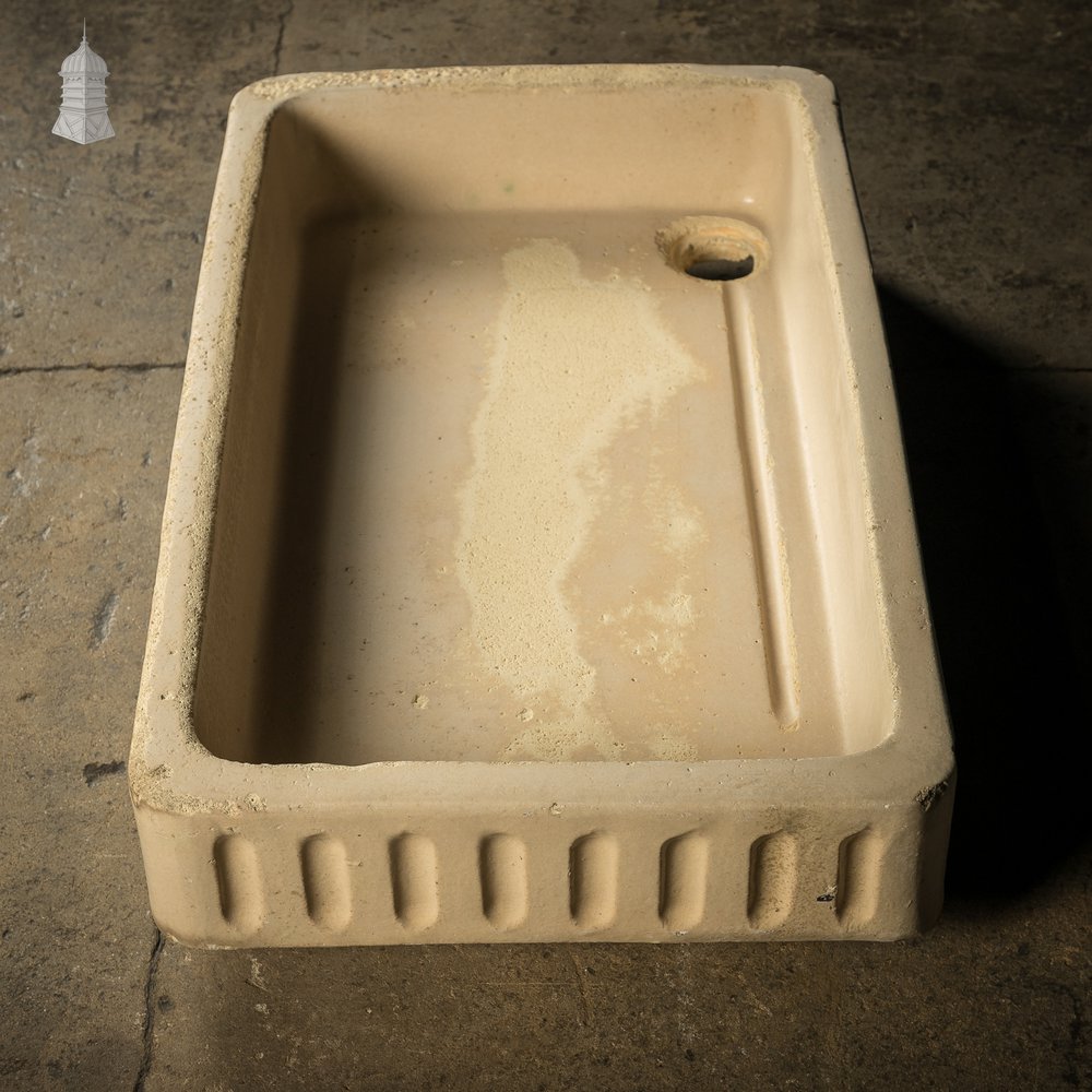 Georgian Cane Fluted Shallow Trough Sink with Worn Glazed Finish