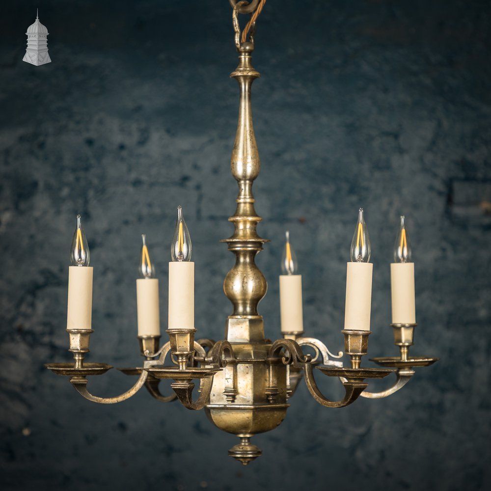 Antique Brass Six Light Candle Chandelier
