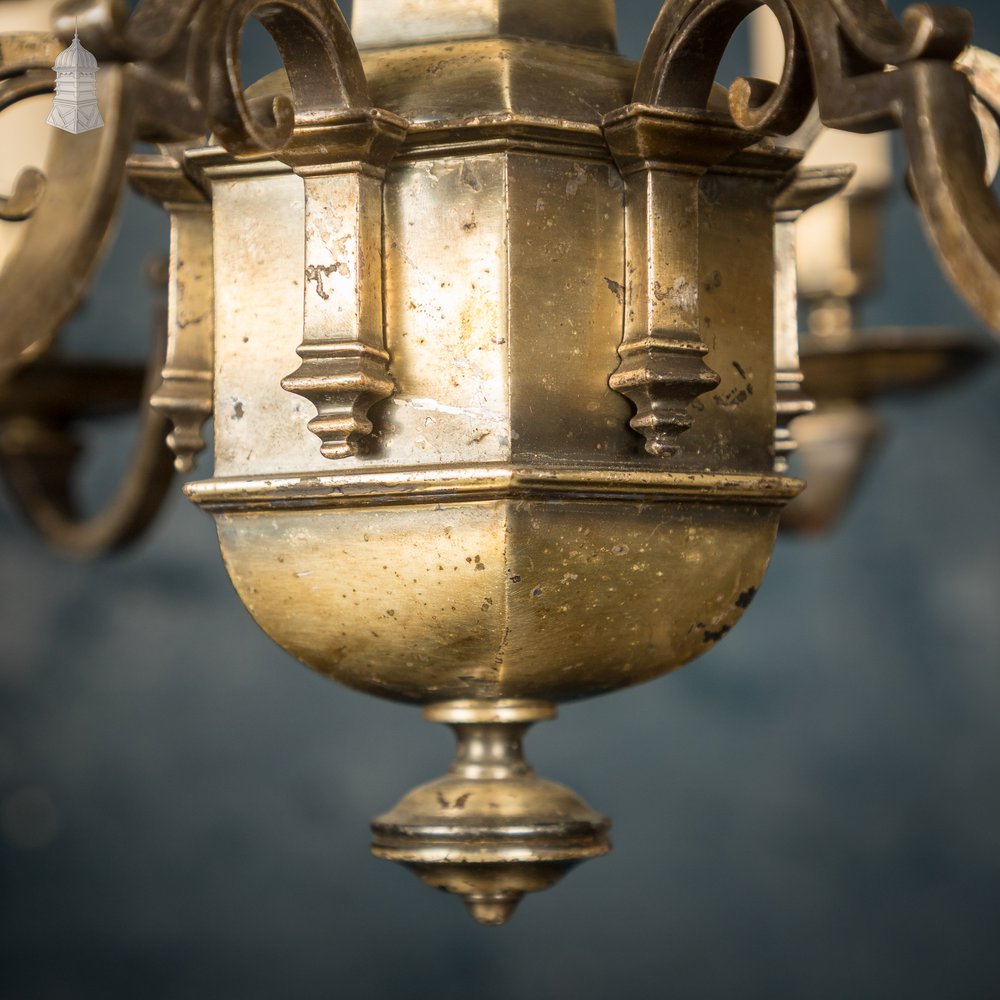 Antique Brass Six Light Candle Chandelier