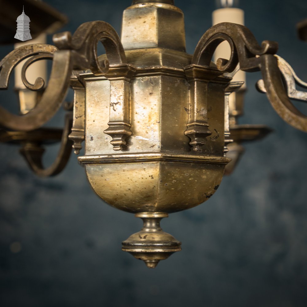 Antique Brass Six Light Candle Chandelier