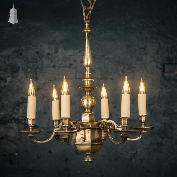 Antique Brass Six Light Candle Chandelier