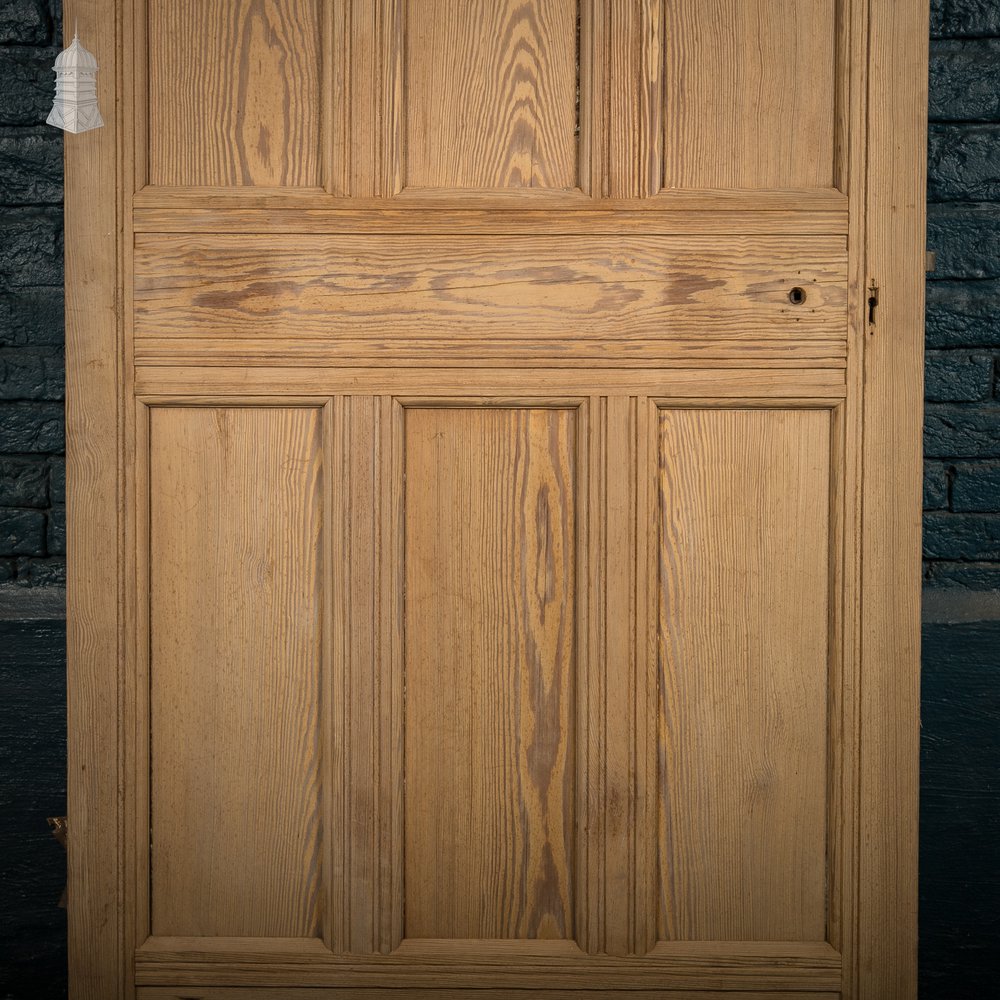 Glazed Pine Door, 7 Panel Pitch Pine, Top Panel Glazed with Wired Glass