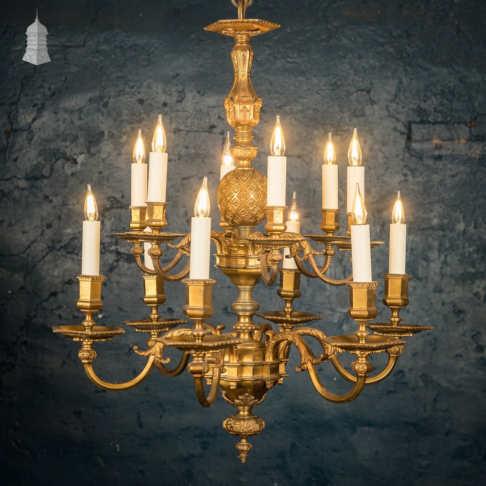 Antique Brass Twelve Light Candle Chandelier