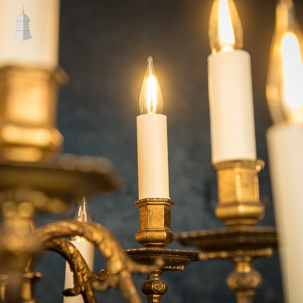 Antique Brass Twelve Light Candle Chandelier