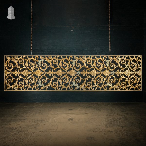 12ft Cast Metal Decorative Screen – Ornate Gold Leaf & Vine Design