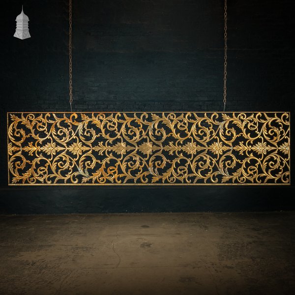 12ft Decorative Screen, Cast Metal – Ornate Gold Leaf & Vine Design