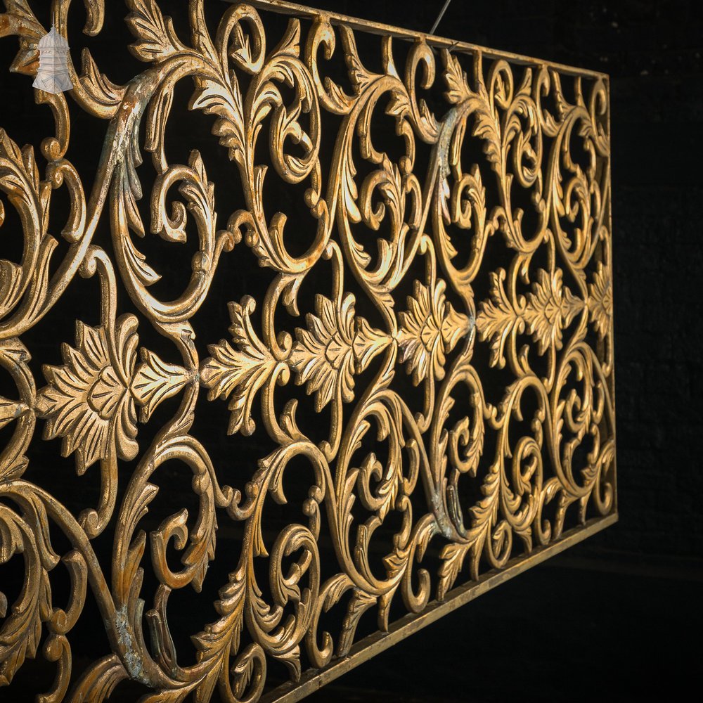 12ft Decorative Screen, Cast Metal – Ornate Gold Leaf & Vine Design