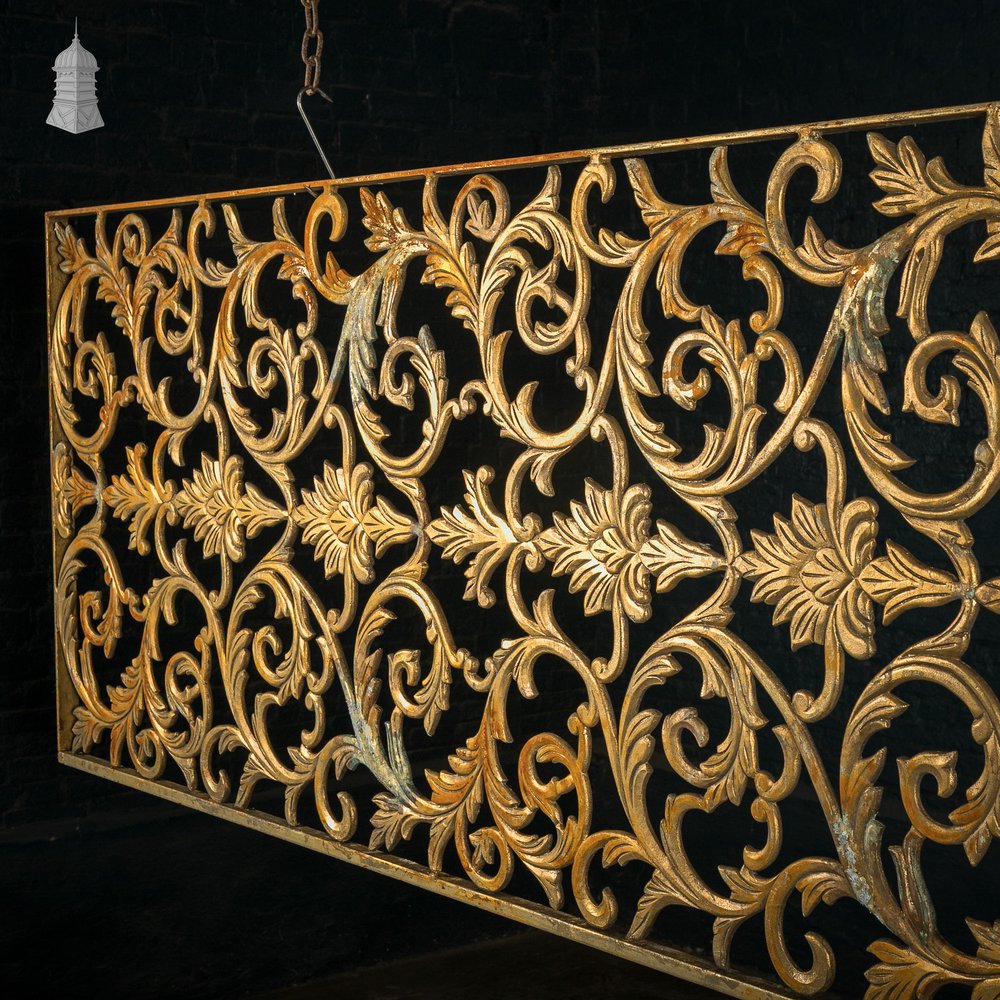 12ft Decorative Screen, Cast Metal – Ornate Gold Leaf & Vine Design