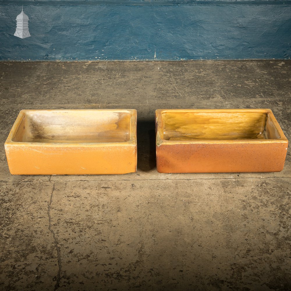 Pair of Salt Glazed Trough Sinks Stamped ‘Hurlford by Kilmarnock’ With Worn Finish