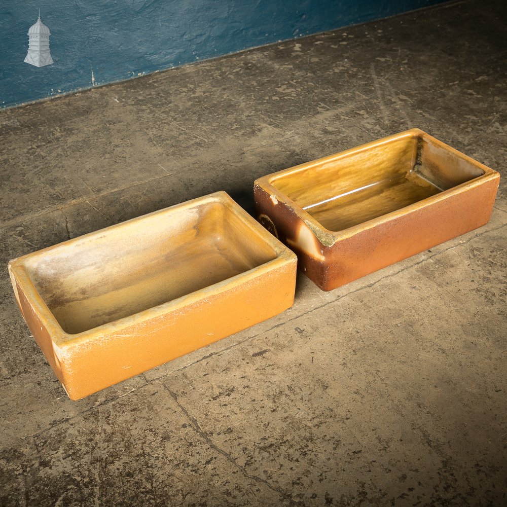 Pair of Salt Glazed Trough Sinks Stamped ‘Hurlford by Kilmarnock’ With Worn Finish