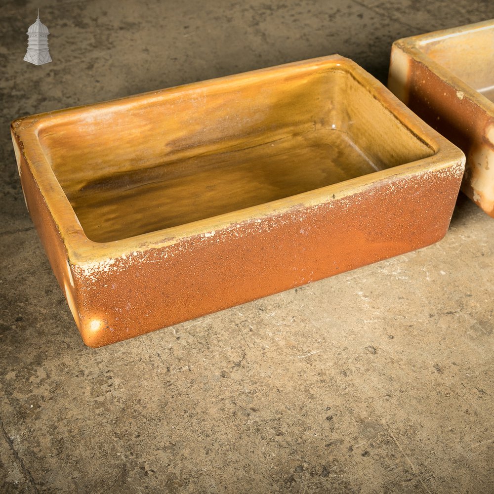 Pair of Salt Glazed Trough Sinks Stamped ‘Hurlford by Kilmarnock’ With Worn Finish