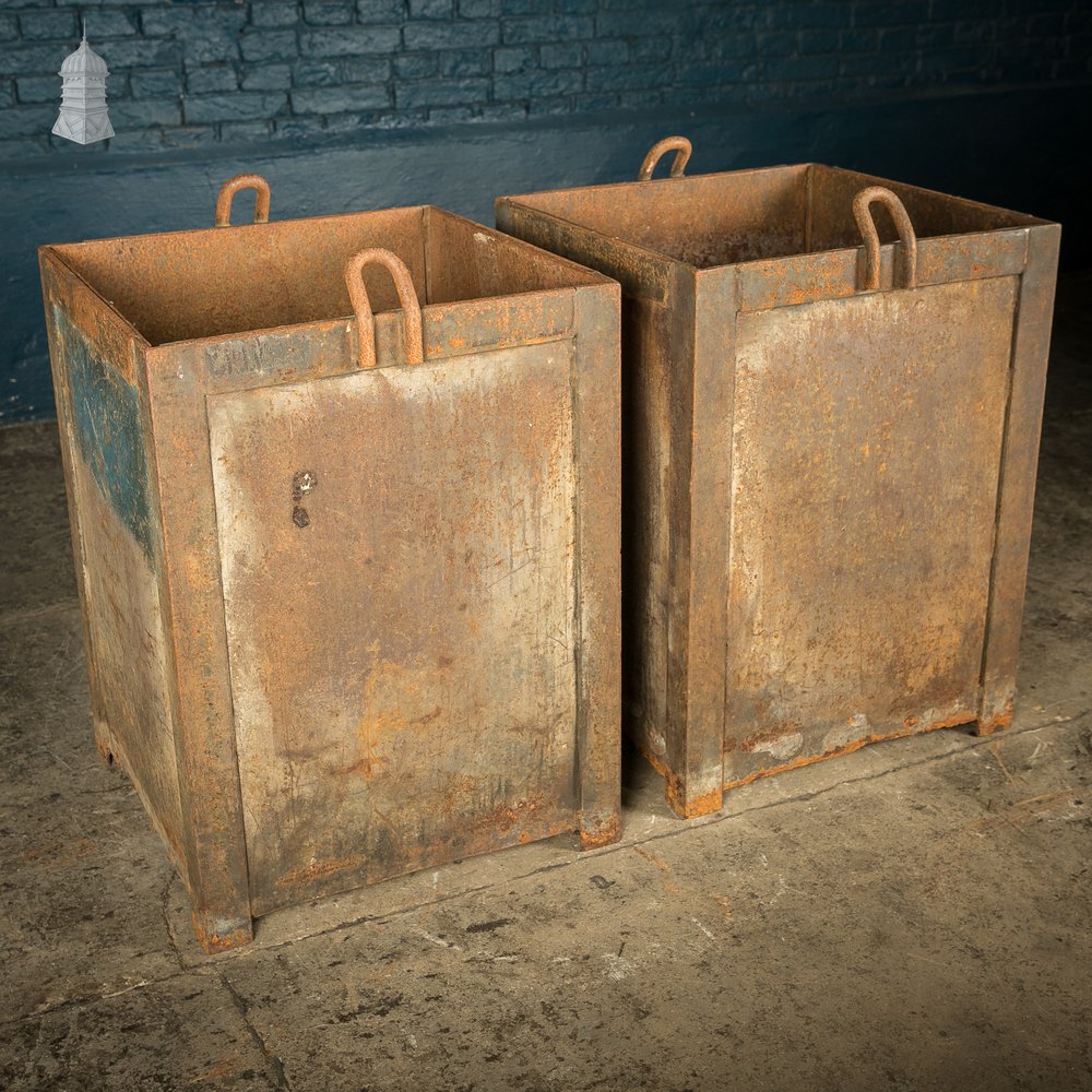 Pair of Steel Industrial Workshop Bins Heavy Duty Planters