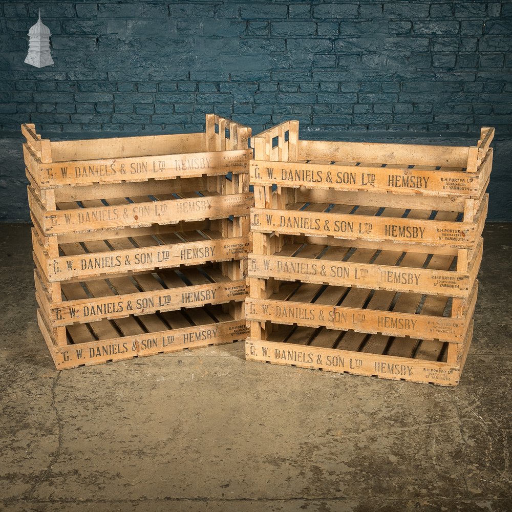 Batch of 10 G.W Daniels & Sons Wooden Chitting Crates with Clear Waxed Finish