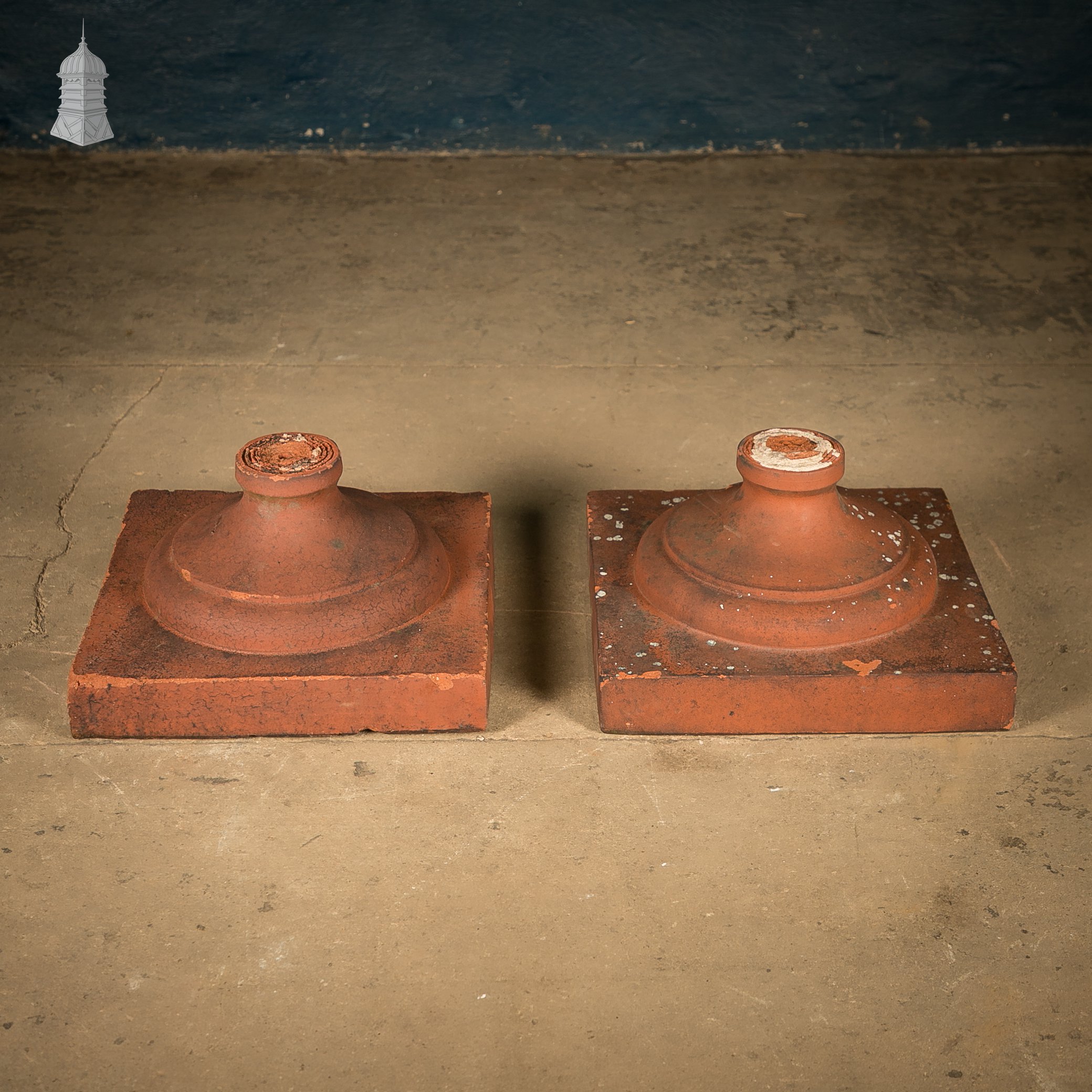 Fired Clay Pier Caps, Pair of Urn or Finial Bases | Norfolk Reclamation