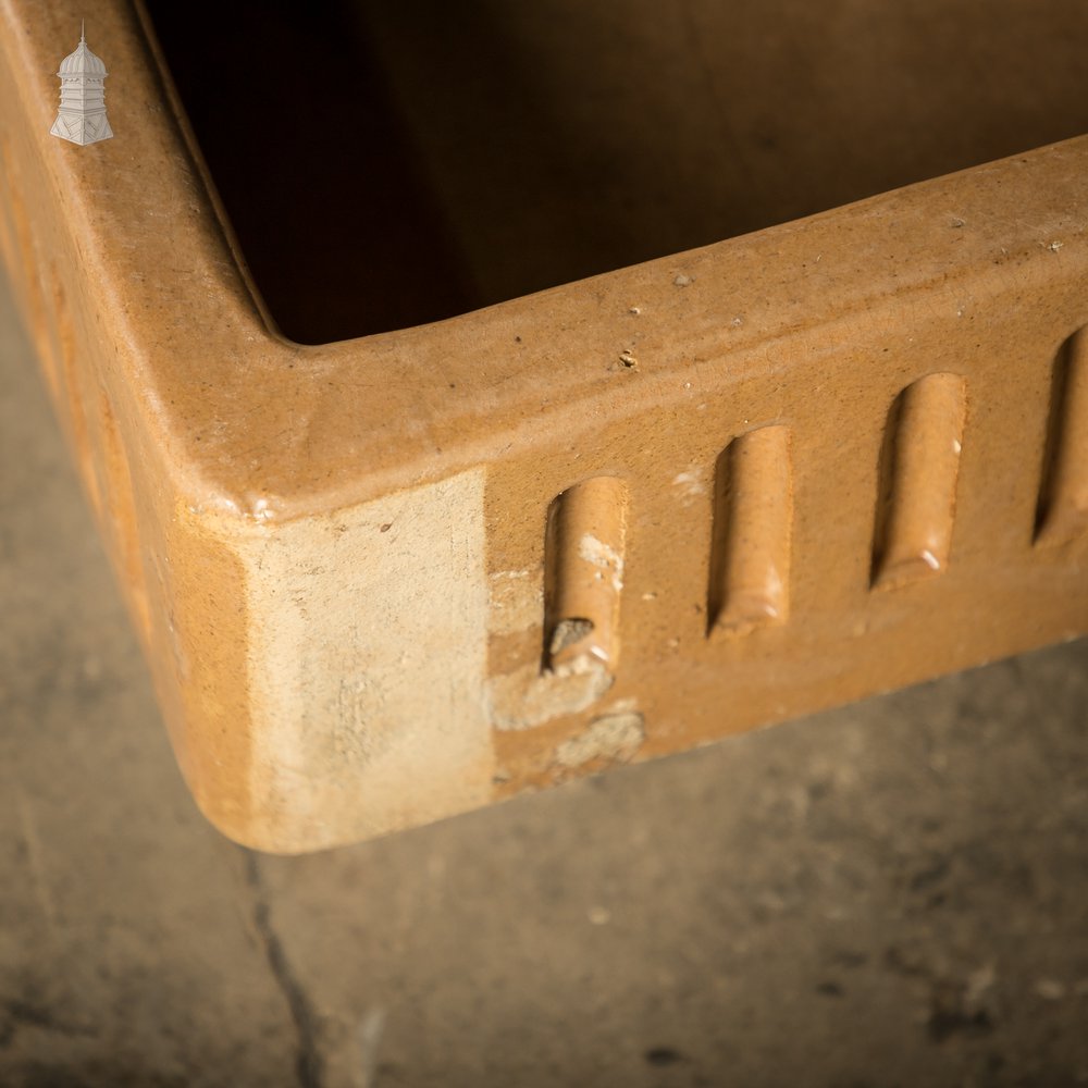 Fluted Trough Sink, Large Shallow Sink with Worn Cane Glazed Finish