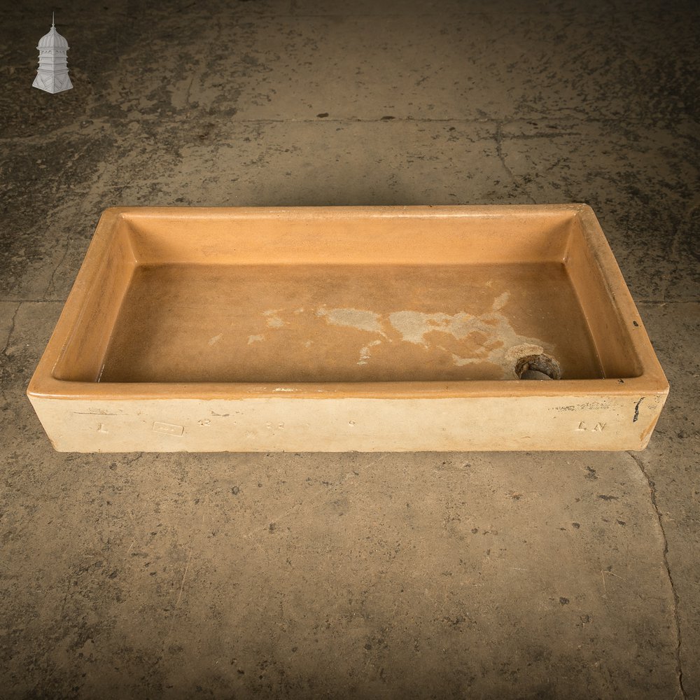 Fluted Trough Sink, Large Shallow Sink with Worn Cane Glazed Finish