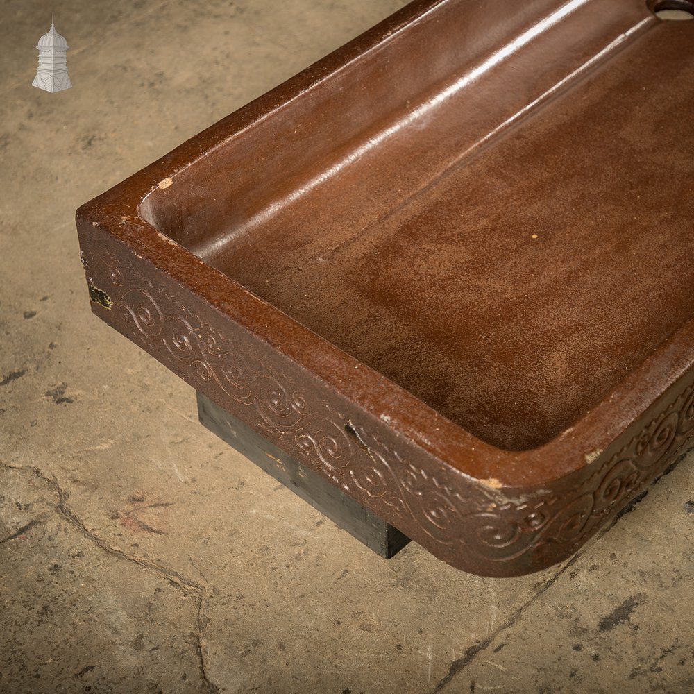 Georgian Shallow Sink, Salt Glazed, Left Hand Return with Decorative Floral Pattern