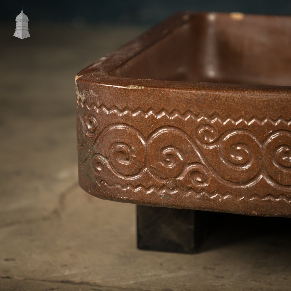 Georgian Shallow Sink, Salt Glazed, Left Hand Return with Decorative Floral Pattern