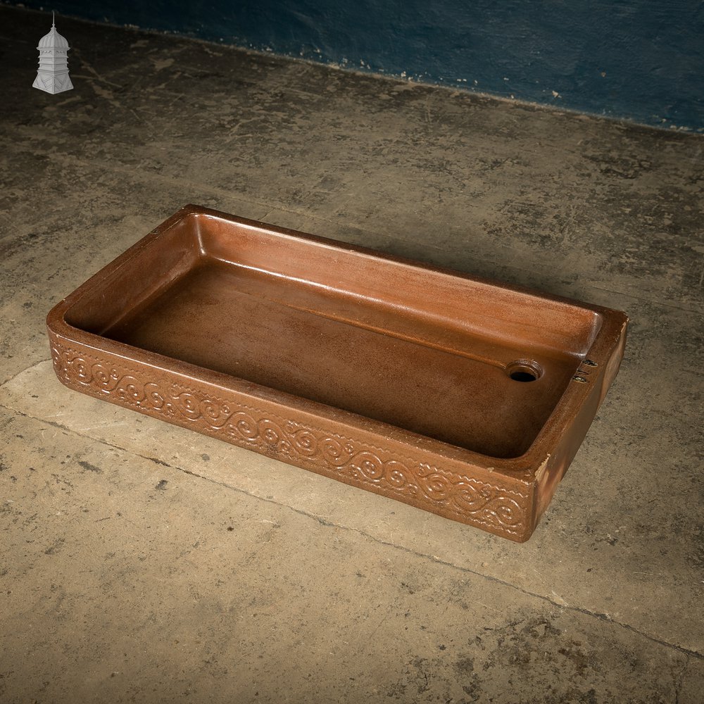 Shallow Trough Sink, Salt Glazed Left hand return with Decorative Floral Pattern