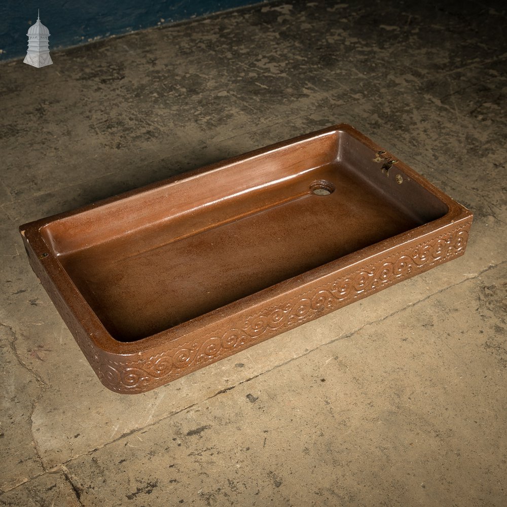 Shallow Trough Sink, Salt Glazed Left hand return with Decorative Floral Pattern