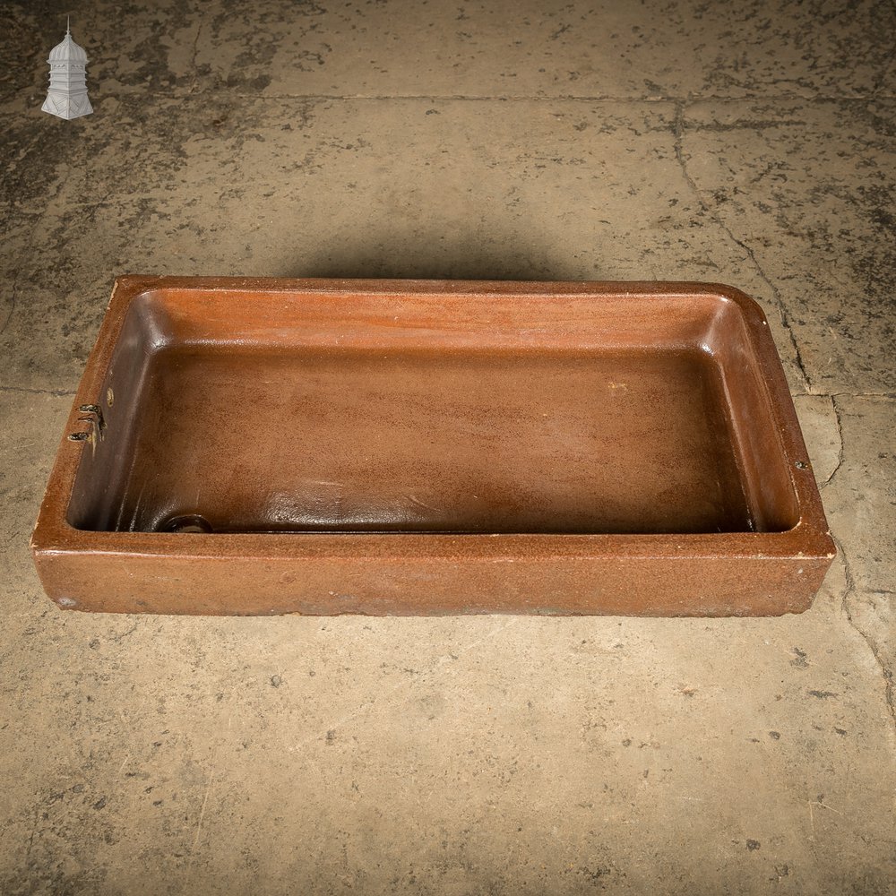 Shallow Trough Sink, Salt Glazed Left hand return with Decorative Floral Pattern