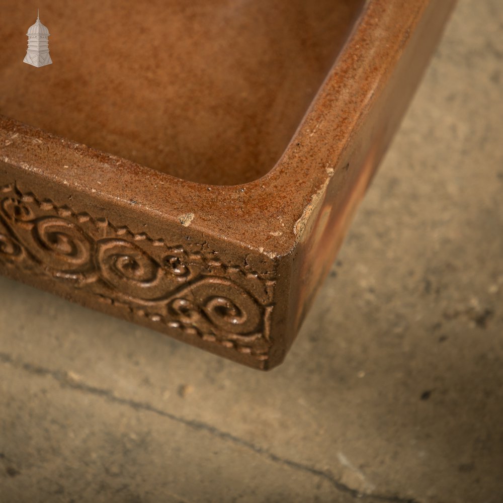 Shallow Trough Sink, Salt Glazed Left hand return with Decorative Floral Pattern