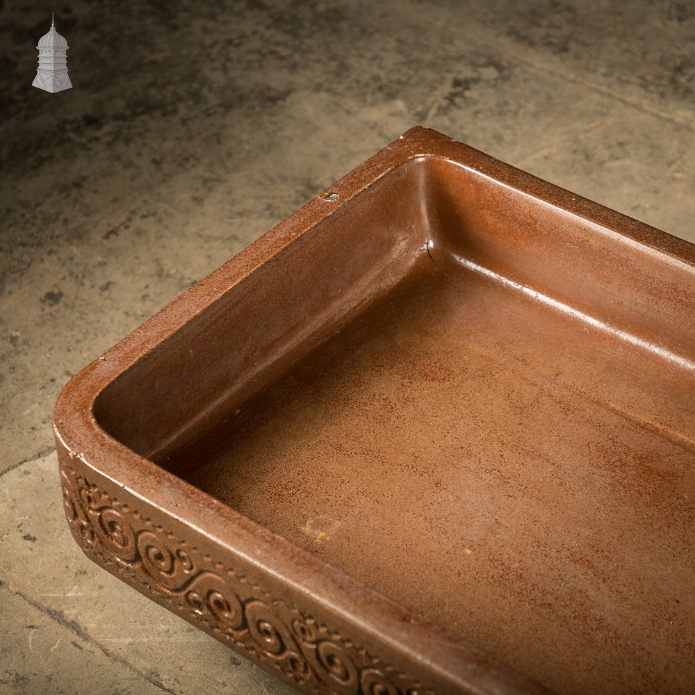 Shallow Trough Sink, Salt Glazed Left hand return with Decorative Floral Pattern