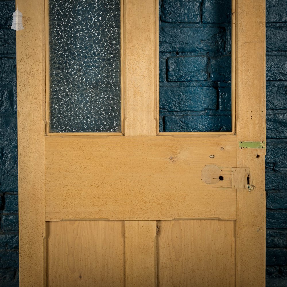 Half Glazed Door, Victorian Pine 4 Panel with ‘Arctic’ Style Figured Glass