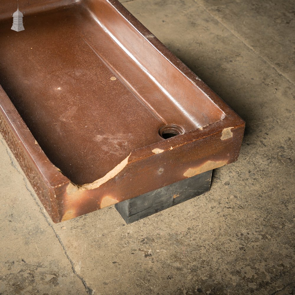 Shallow Trough Sink, 19th C with Salt Glazed Left Hand Return with Decorative Floral Pattern