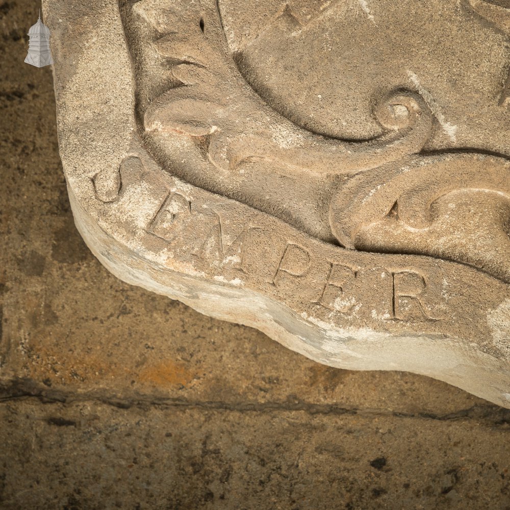 Carved Stone Crest 'Semper Vigilans' Coat of Arms