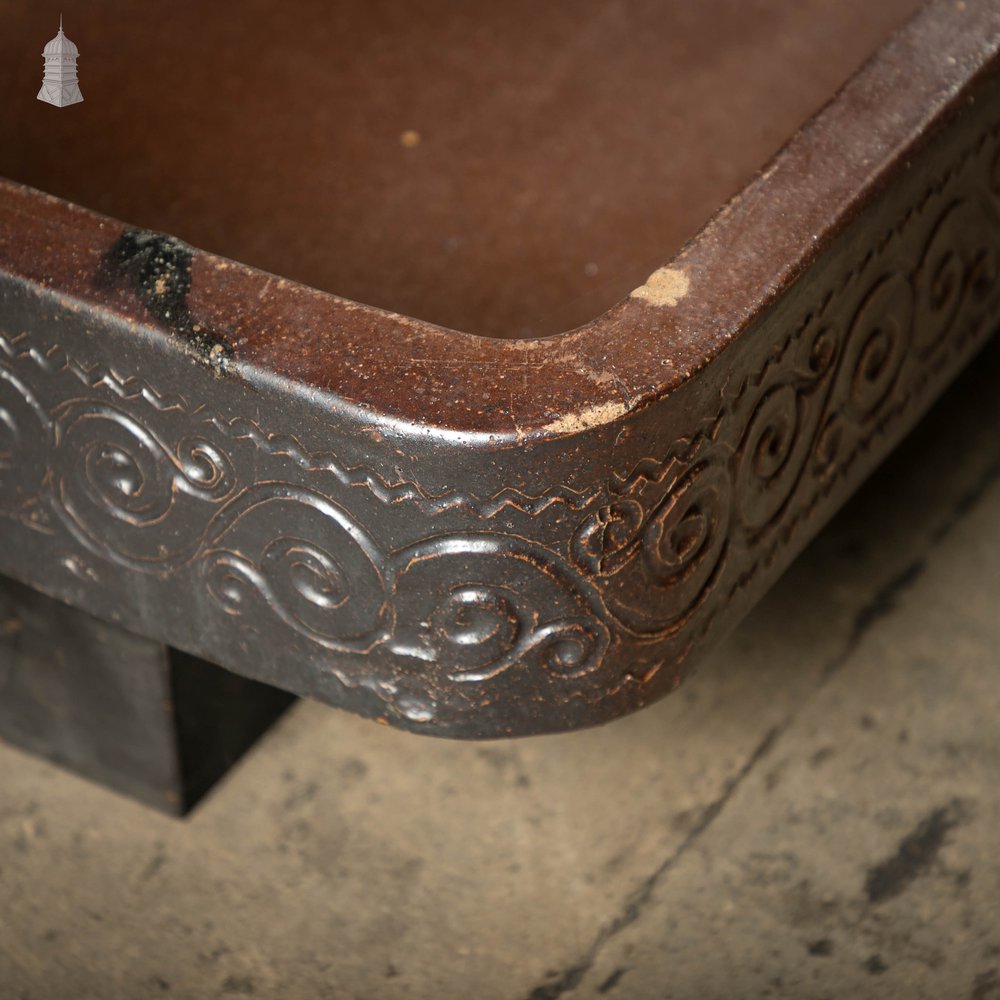 Shallow Trough Sink, 19th C with Salt Glazed Left Hand Return with Decorative Floral Pattern