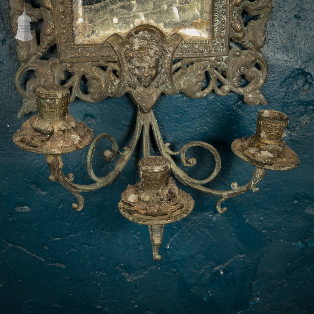 Small 19th C Mirrored Sconce with Distressed Plate