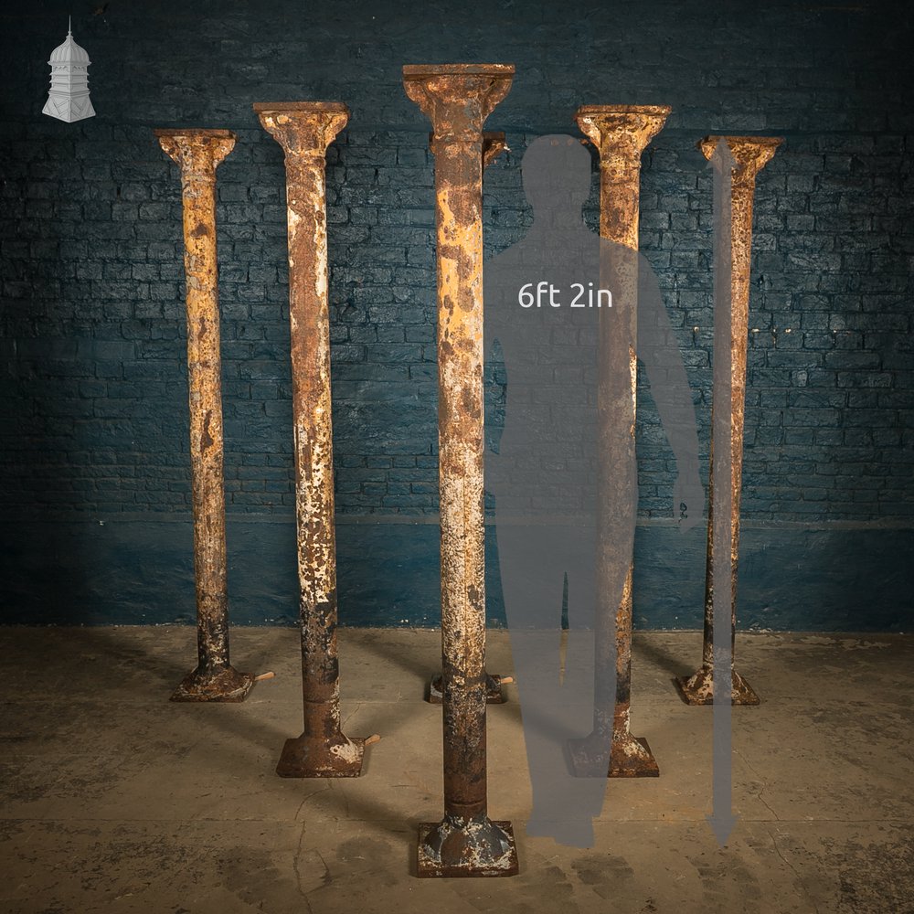 Six Victorian Columns, Set of Cast Iron Pillars
