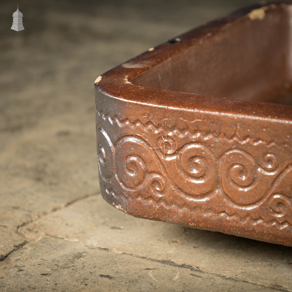 Shallow Trough Sink, 19th C Salt Glazed, Left Hand Return with Decorative Floral Design