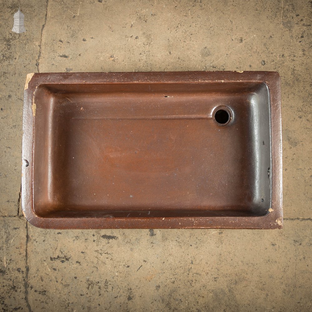 Shallow Trough Sink, 19th C Salt Glazed, Left Hand Return with Decorative Floral Design