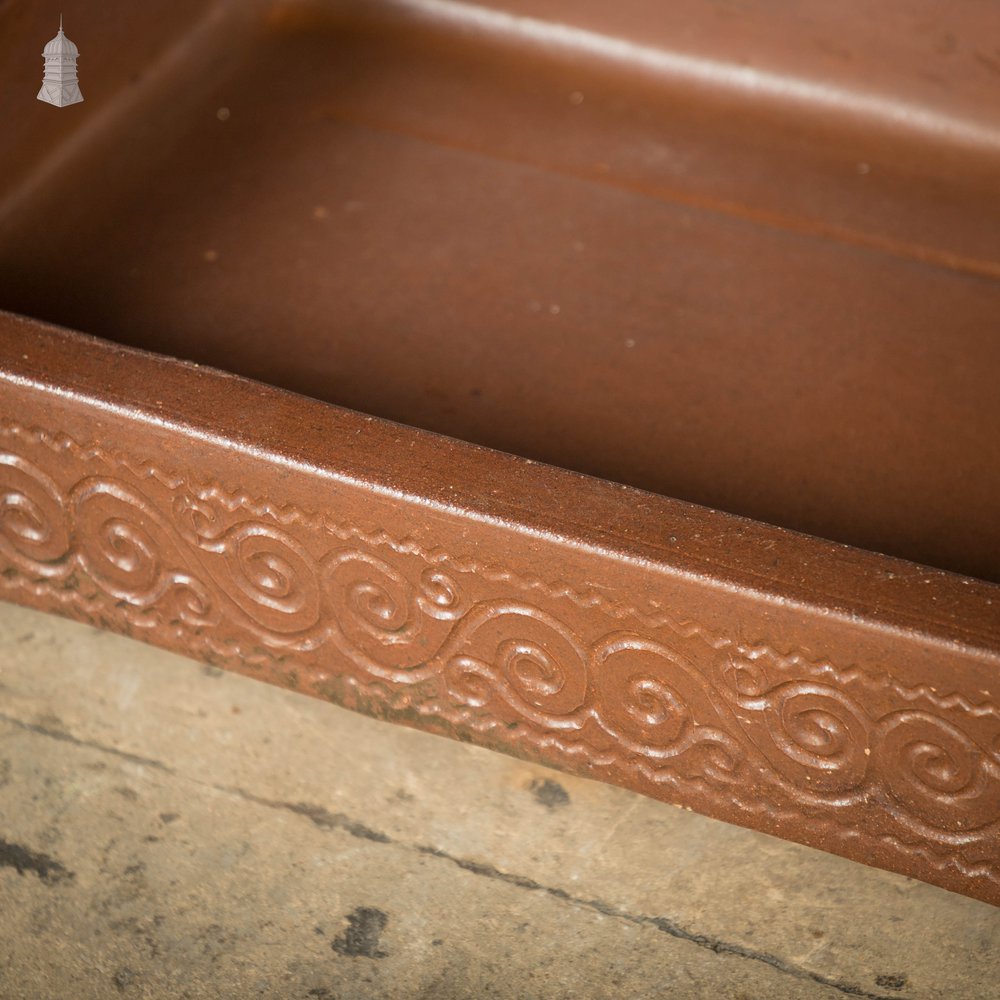 Shallow Trough Sink, 19th C Salt Glazed, Left Hand Return with Decorative Floral Design