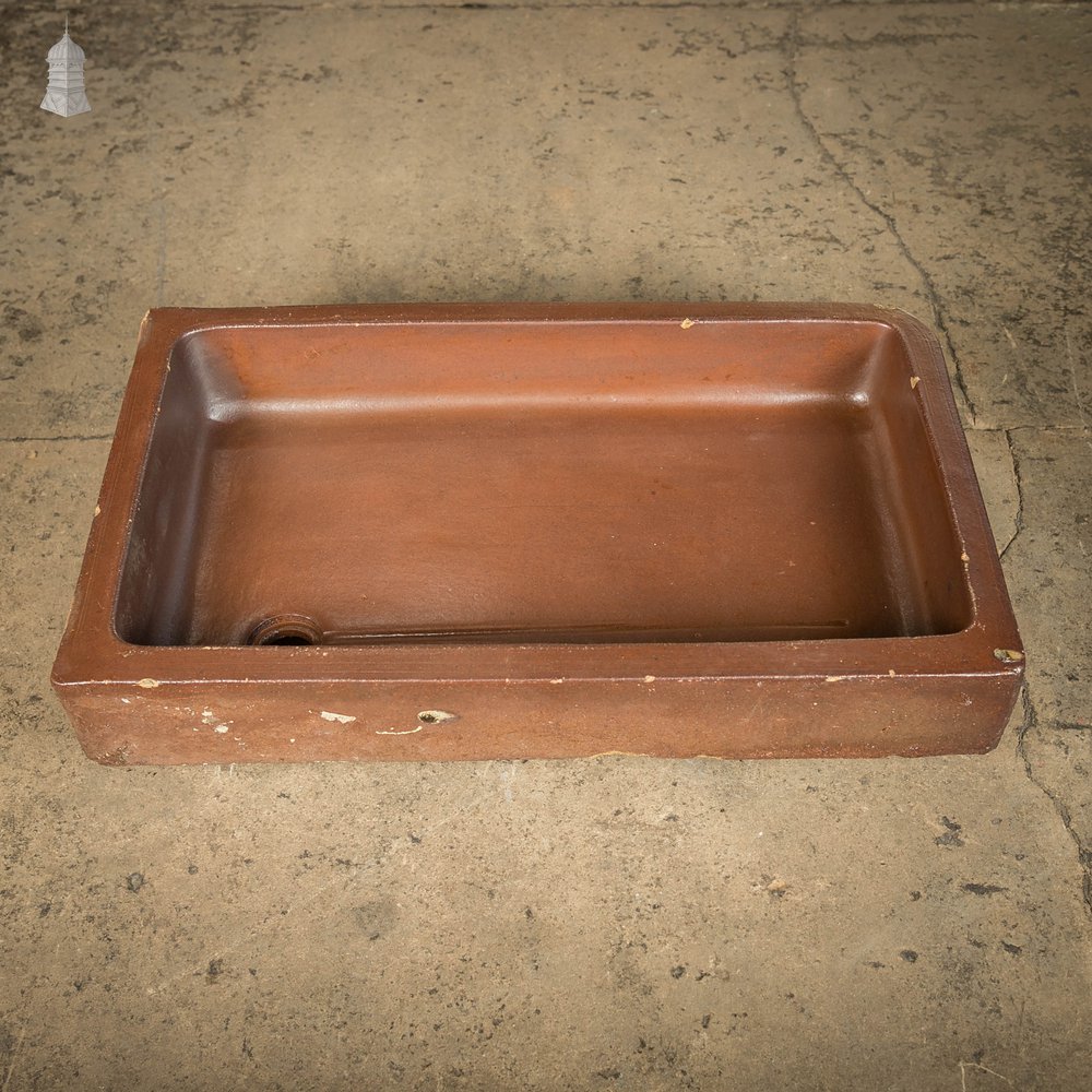 Shallow Trough Sink, 19th C Salt Glazed, Left Hand Return with Decorative Floral Design