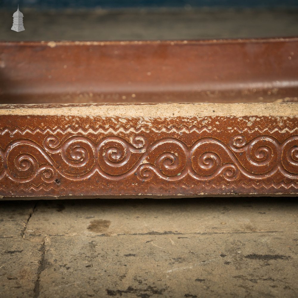 Shallow Trough Sink, 19th C Salt Glazed, Left Hand Return with Decorative Floral Design