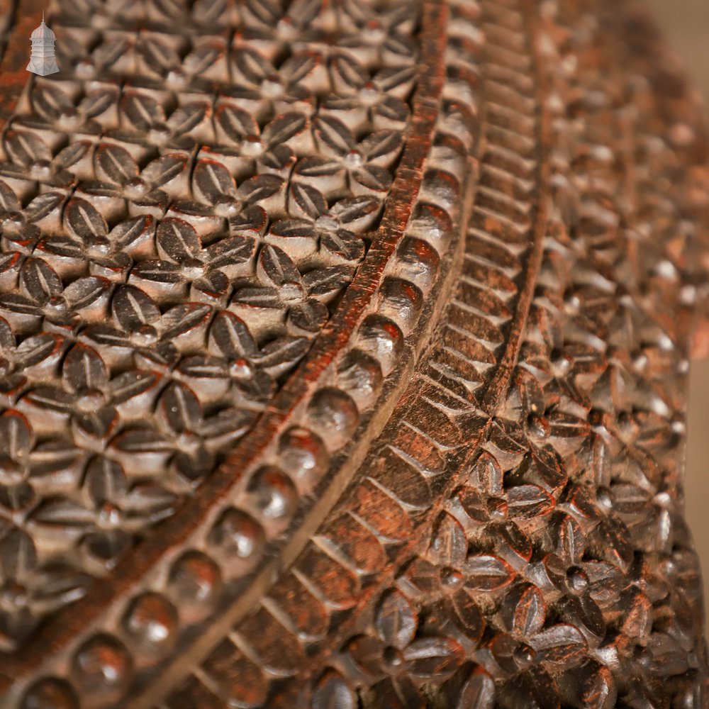 Carved Burmese Side Table, Serpent Base with Pierced Floral Circular Top