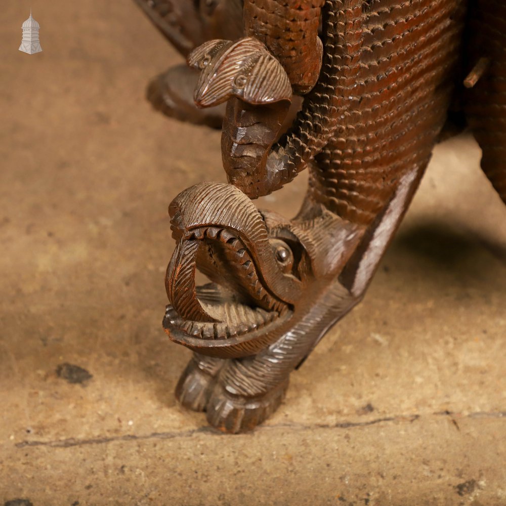 Carved Burmese Side Table, Serpent Base with Pierced Floral Circular Top